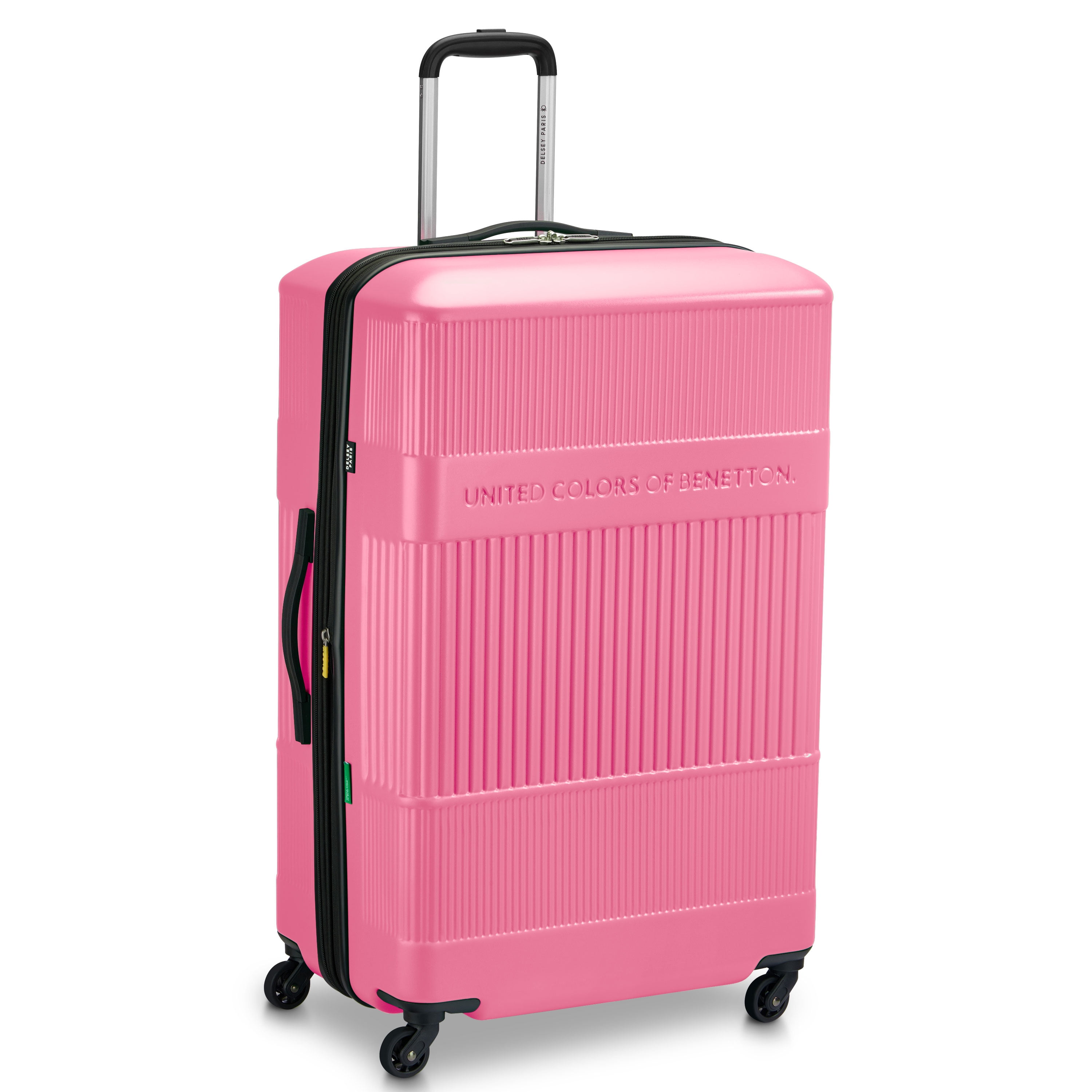 United Colors of Benetton x Delsey Paris, Ribbed Hardside 29"Large Checked Expandable Spinner Luggage, Light Pink