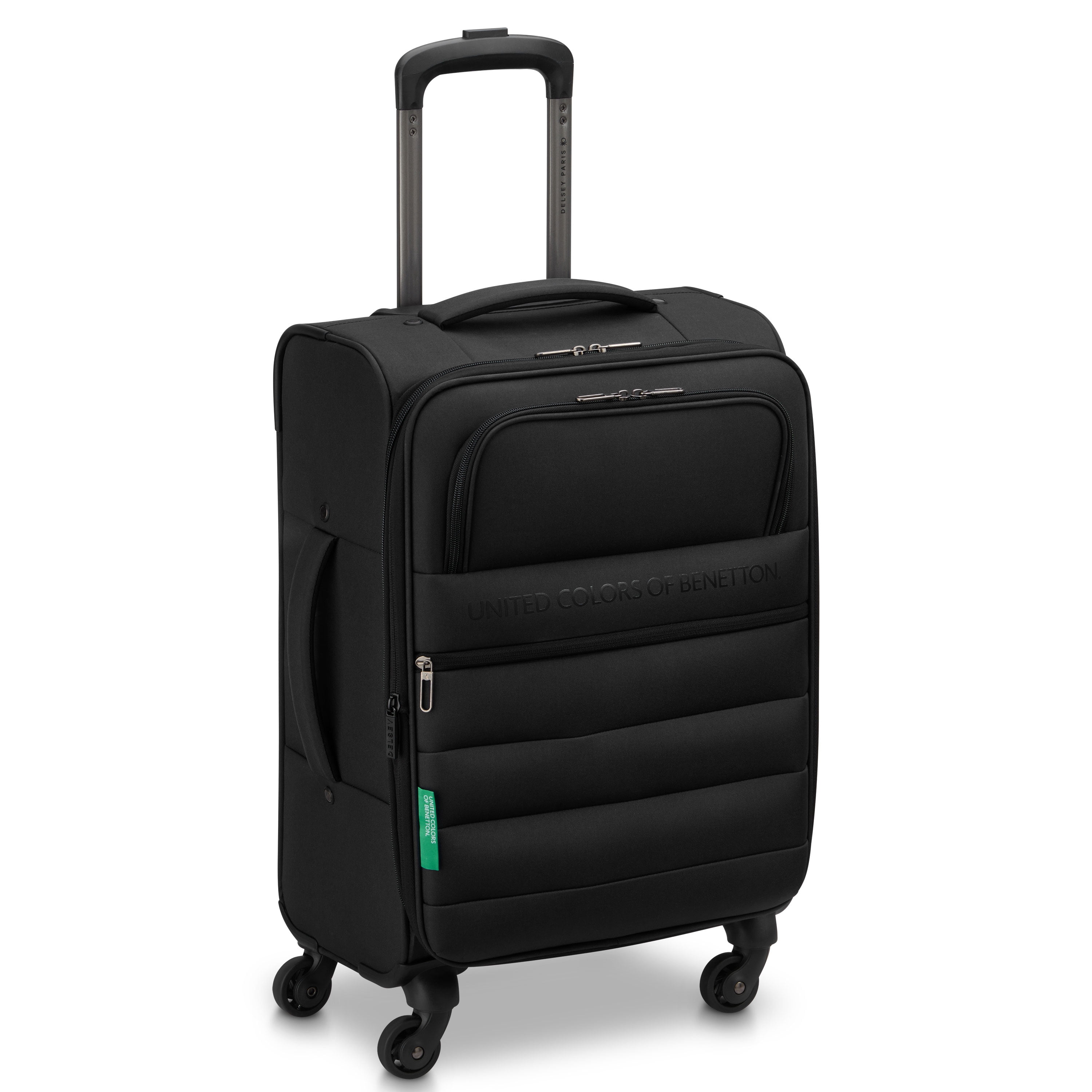 United Colors of Benetton x Delsey Paris, Ribbed Softside 20" Carry-on Expandable Spinner Luggage, Black