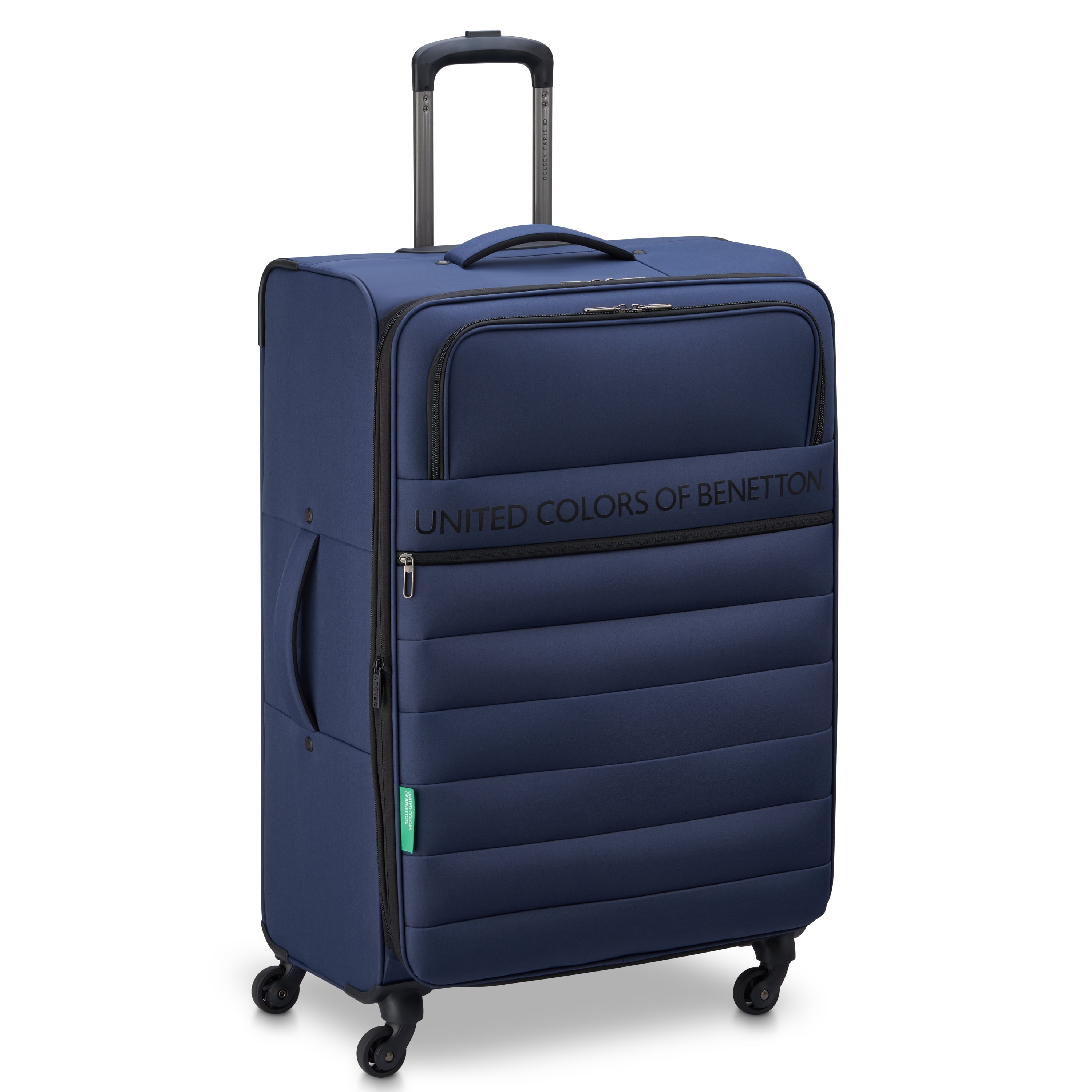 United Colors of Benetton x Delsey Paris, Ribbed Softside 27" Large Checked Expandable Spinner Luggage, Navy