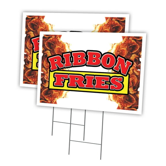 RIBBON FRIES 2 Pack Of 12" x 16" Yard Sign & Stake | Advertise Your Business | Stake Included Image On Front Only | Made in The USA