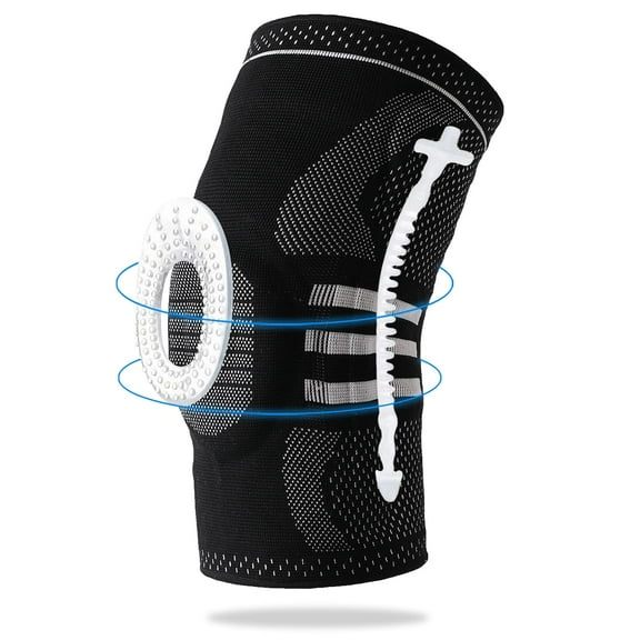 RIBONGZ 2 Pack Knee Brace Compression Sleeve for Knee Pain Wraps Patella Stabilizer with Silicone Gel Spring Support, Hinged Kneepads Protector for Meniscus Tear Arthritis Men Women