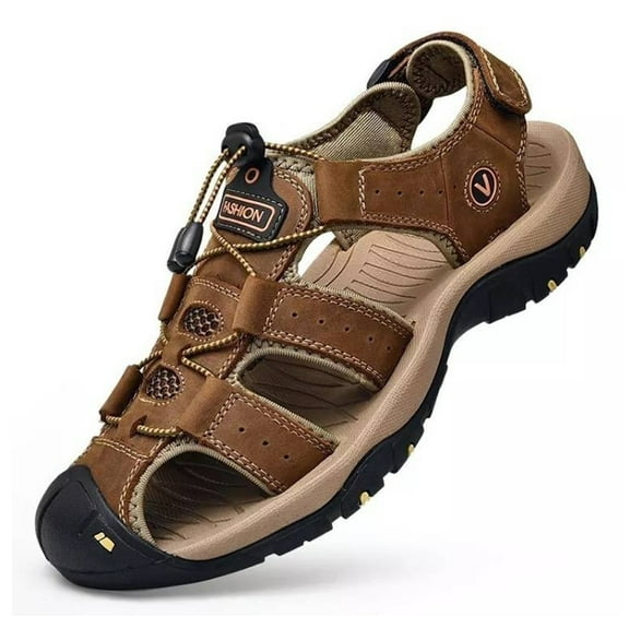 RIBONGZ Men's Closed Toe Water Sandals Hollow-Out Wading Shoes Men Sandals Hiking Shoes Summer Casual Beach Sandals,7,Darkbrown