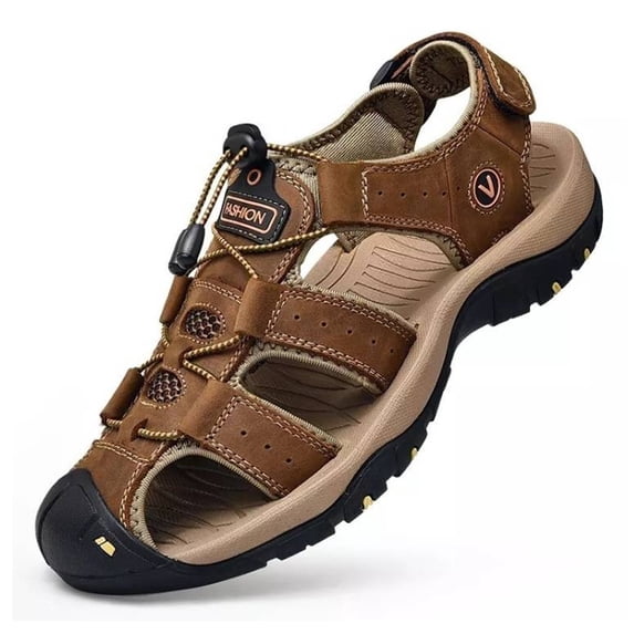 RIBONGZ Men's Closed Toe Water Sandals Hollow-Out Wading Shoes Men Sandals Hiking Shoes Summer Casual Beach Sandals,8.5,Darkbrown