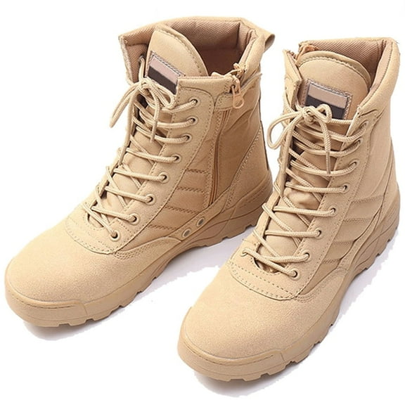 RIBONGZ Men's Safety Work Boots Anti-Slip Hiking Hunting Shoes Side Zipper Tactical Boots Breathable Desert Boots