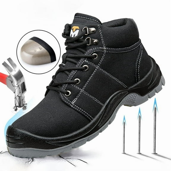 RIBONGZ Men's Steel Toe Work Boots Anti smashing Puncture-resistant​ Safety Boots for Industrial & Construction Non-slip Wear-resistant Comfortabl Hiking Shoes