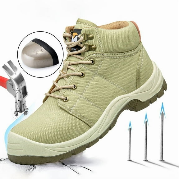 RIBONGZ Men's Steel Toe Work Boots Anti smashing Puncture-resistant​ Safety Boots for Industrial & Construction Non-slip Wear-resistant Comfortabl Hiking Shoes