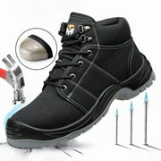 RIBONGZ Men's Steel Toe Work Boots Anti smashing Puncture-resistant​ Safety Boots for Industrial & Construction Non-slip Wear-resistant Comfortabl Hiking Shoes