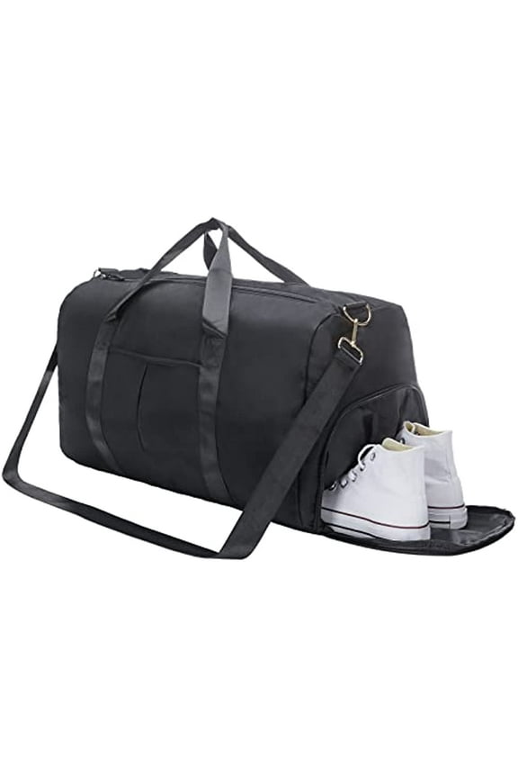 Sports Gym Bag Travel Duffel Bag Waterproof Weekender Overnight Tote Carry on Bag with Wet Pocket & Shoes Compartment for Men Women Lightweight Adjustable Strap Black