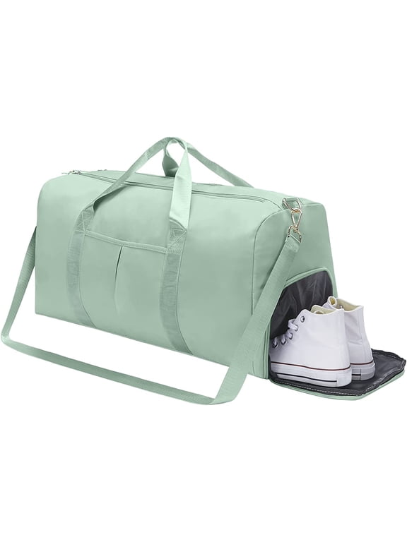 Sports Gym Bag Travel Duffel Bag Waterproof Weekender Overnight Tote Carry on Bag with Wet Pocket & Shoes Compartment for Men Women Lightweight Adjustable Strap (Green)