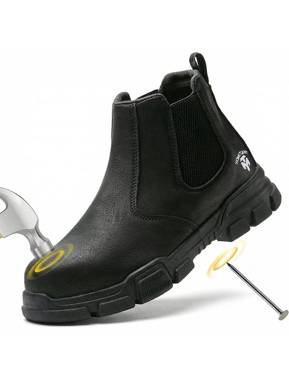 Steel Toe Work Boots for Men Slip-on Chelsea Boot, Men's Industrial & Construction Shoes, Waterproof, Lightweight, Comfortable, Non-slip Safety Shoes