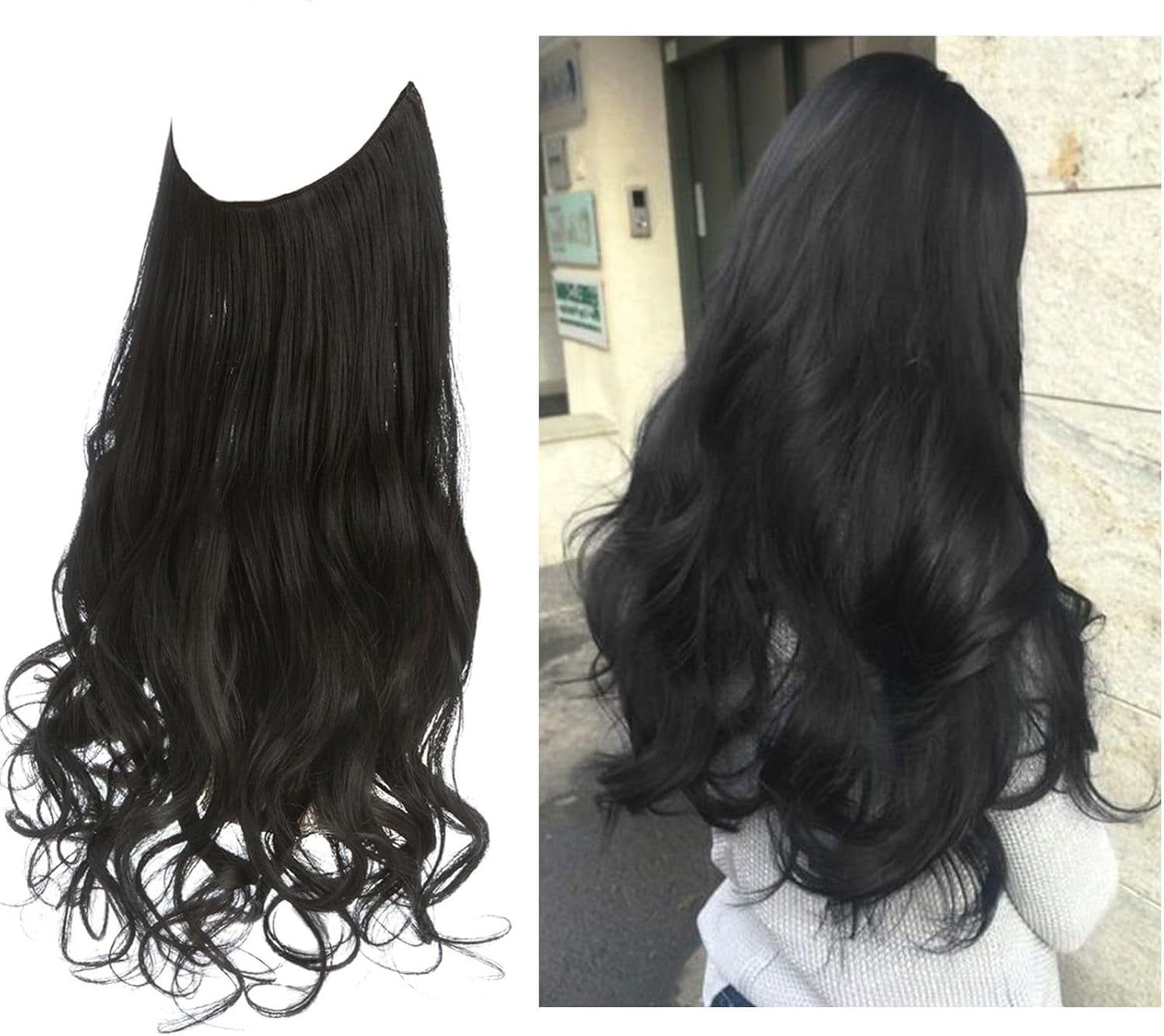 Aorsher 16Inch Natural Black Invisible Wire Hair Extensions 