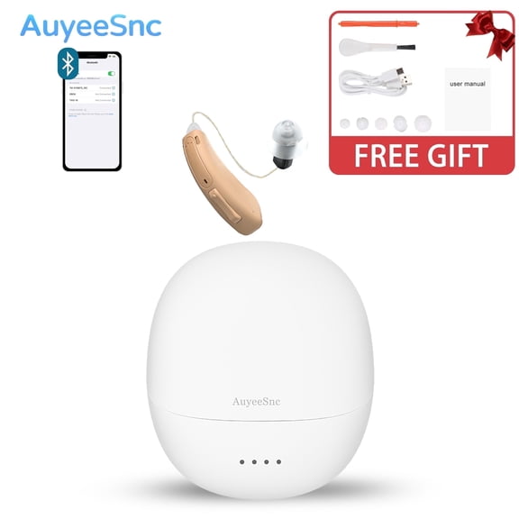 AuyeeSnc RIC (Receiver-in-Canal) Hearing Aid for Seniors - Digital Rechargeable,16-Channel,Supports Bluetooth Calls and Music Playback,52hr Battery,Left Side,Hearing Amplifier for Hearing Loss