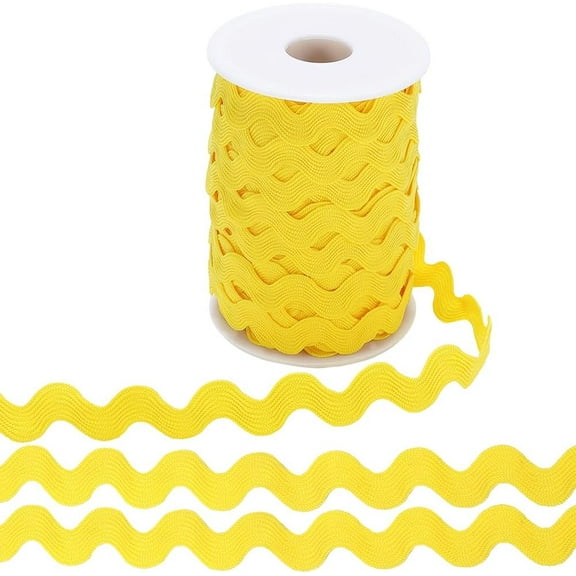 RIC Rac Trim 25 Yards 10mm Wide Wavy Bending Ribbon Yellow Wave Fringe Trim Zig Zag Edging Trimming Polyester Webbing Ribbons for DIY Sewing Crafts Gift Wrapping Clothes Embellishment
