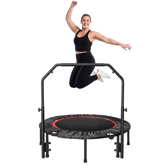 RICAN 40" Foldable Mini Trampoline, Heavy Duty Bungee Rebounder with Adjustable Handle Bar, 716 lbs High Capacity, Quiet Non Slip Indoor Outdoor Exercise Mini Trampoline for Adults Home Gym
