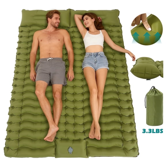 Rican Double Camping Sleeping Pad, Inflatable Double Sleeping Pad, Self Inflating 4" Sleeping Mat with Pillow Built-in Foot Pump, Portable Camping Mat for Backpacking, Hiking, Traveling, Tent