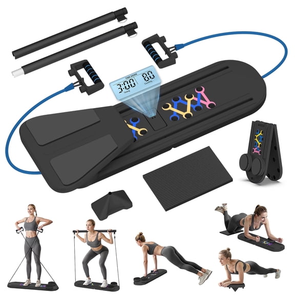 CATGOOD Foldable Pilates Board, Pilates Reformer Set, 15-in-1 Multifunctional Abdominal Board, Adjustable Push-Up Handles, Full Body Workout Equipment for Home, Black