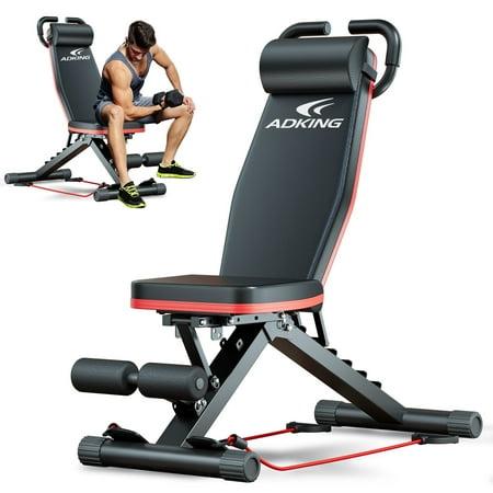 RICAN Foldable Weight Bench with Resistance Bands, Adjustable Weight Bench for Full Body Workout, Strength Training Bench for Home Gym, 1000 lbs