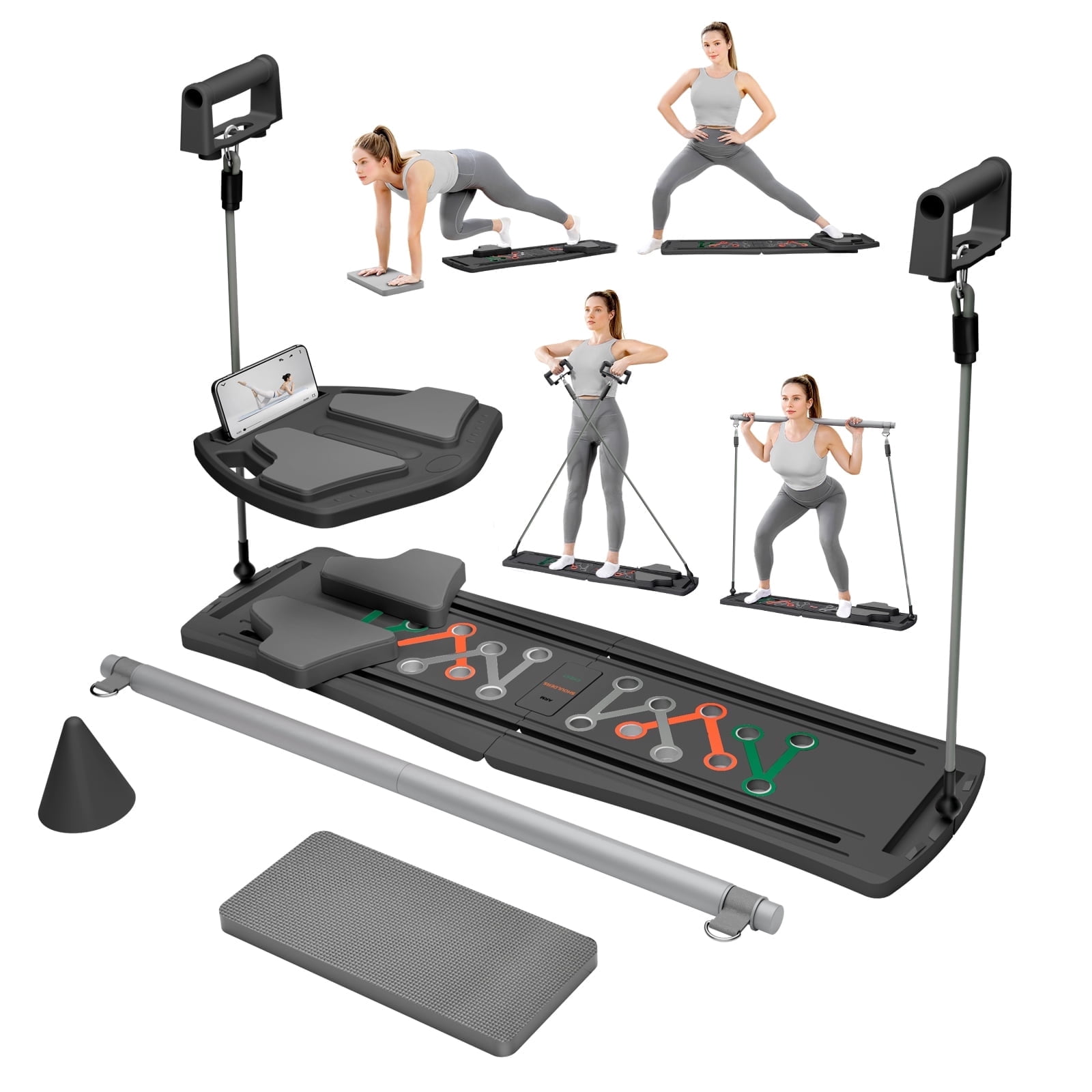 RICAN Pilates Board, Pilates Reformer for Core Strength Training, 7 in 1 Foldable Pilates Machine for Women Workout, Fitness, Exercise, Abs, Black