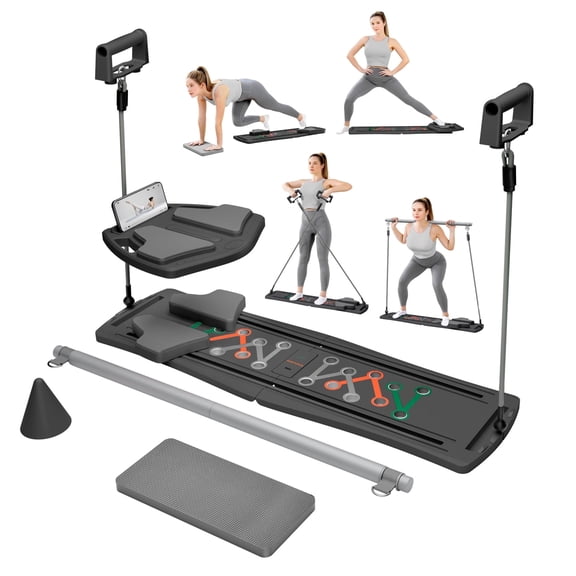 RICAN Pilates Board, Pilates Reformer for Core Strength Training, 7 in 1 Foldable Pilates Machine for Women Workout, Fitness, Exercise, Abs, Black