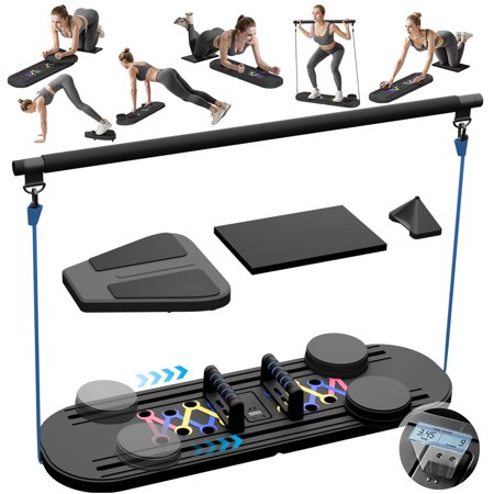 RICAN Pilates Reformer Board, Multifunctional Abdominal Board, Core Workout Equipment with Adjustable Push-Up Handles, Black