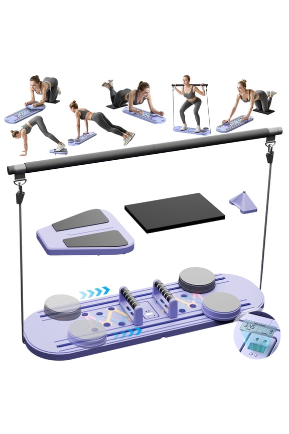 Pilates Reformer Board, Multifunctional Abdominal Board, Core Workout Equipment with Adjustable Push-Up Handles, Purple
