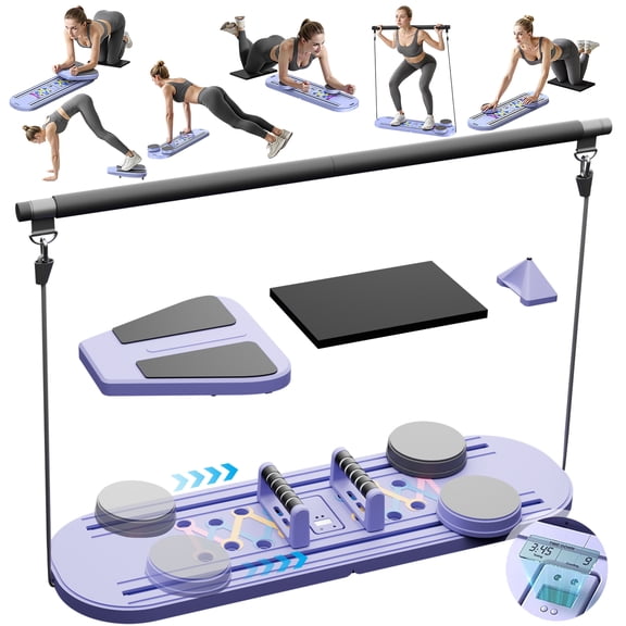 Pilates Reformer Board, Multifunctional Abdominal Board, Core Workout Equipment with Adjustable Push-Up Handles, Purple