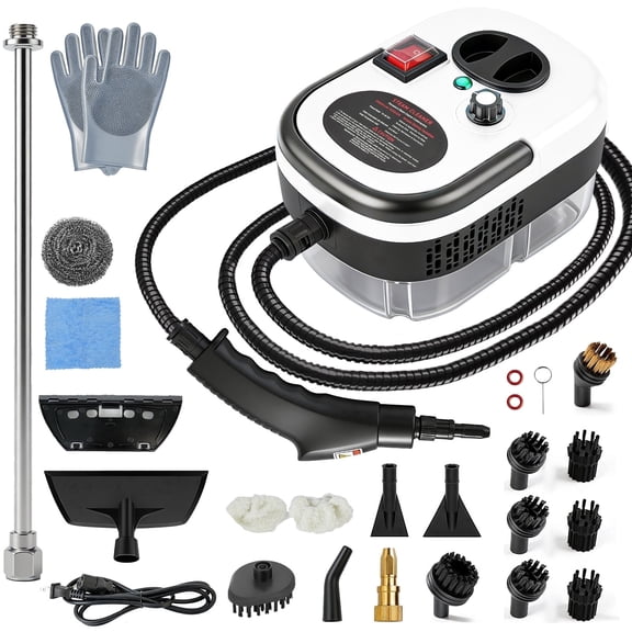 RICAN Steam Cleaner, 2500W Handheld High-Temp Steamer with 1200ML Tank & 6 Adjustable Levels, 20 Accessories for Home Kitchen Bathroom Car Tile, Black & White