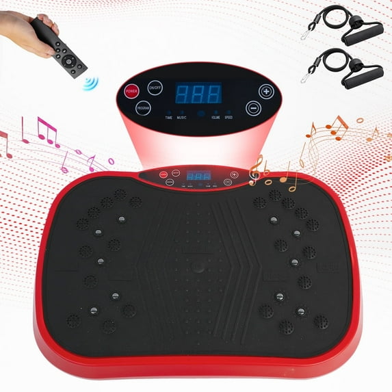 RICAN Vibration Plate Exercise Machine, Vibrating Board, Full Body Workout Platform with Loop Bands & Remote Control for Weight Loss Fat Burner, Red