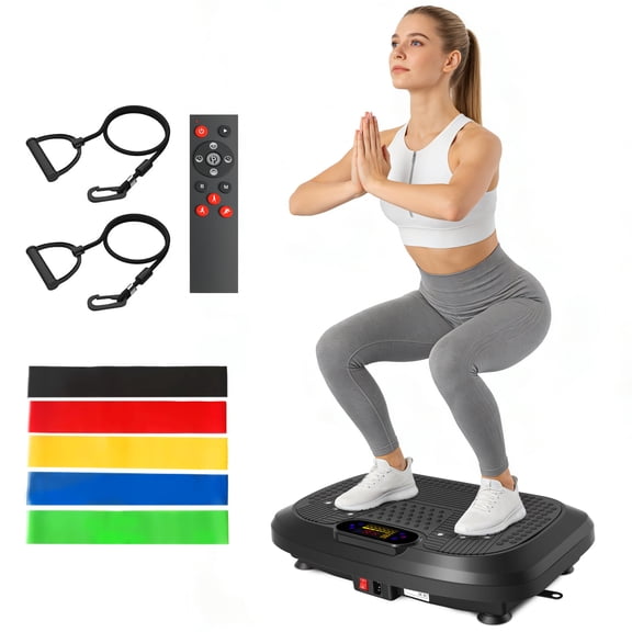 RICAN Vibration Plate Exercise Machine, Whole Body Shake Plate Exercise Machine with 5 Resistance Bands for Lymphatic Drainage & Wellness and Fitness,Black