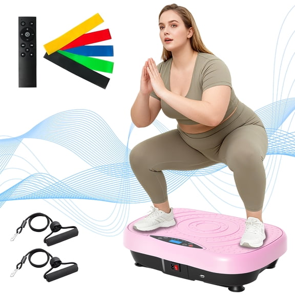RICAN Vibration Plate Exercise Machine with Bluetooth, Resistance Bands, Loop Bands & Remote Control for Weight Loss Fat Burner, Pink