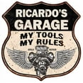 thumbnail image 1 of RICARDO'S Garage My Tools My Rules V8 Wings 12x12 Metal Sign 211110026194, 1 of 1
