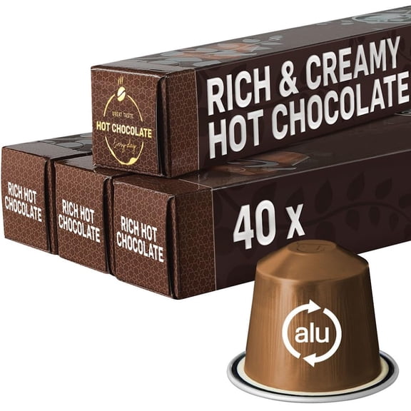 RICH & CREAMY Hot Chocolate Pods | Compatible with Nespresso | 40 Dark Chocolate Alu capsules | Perfect for a delicious Caf Mocha or the kids