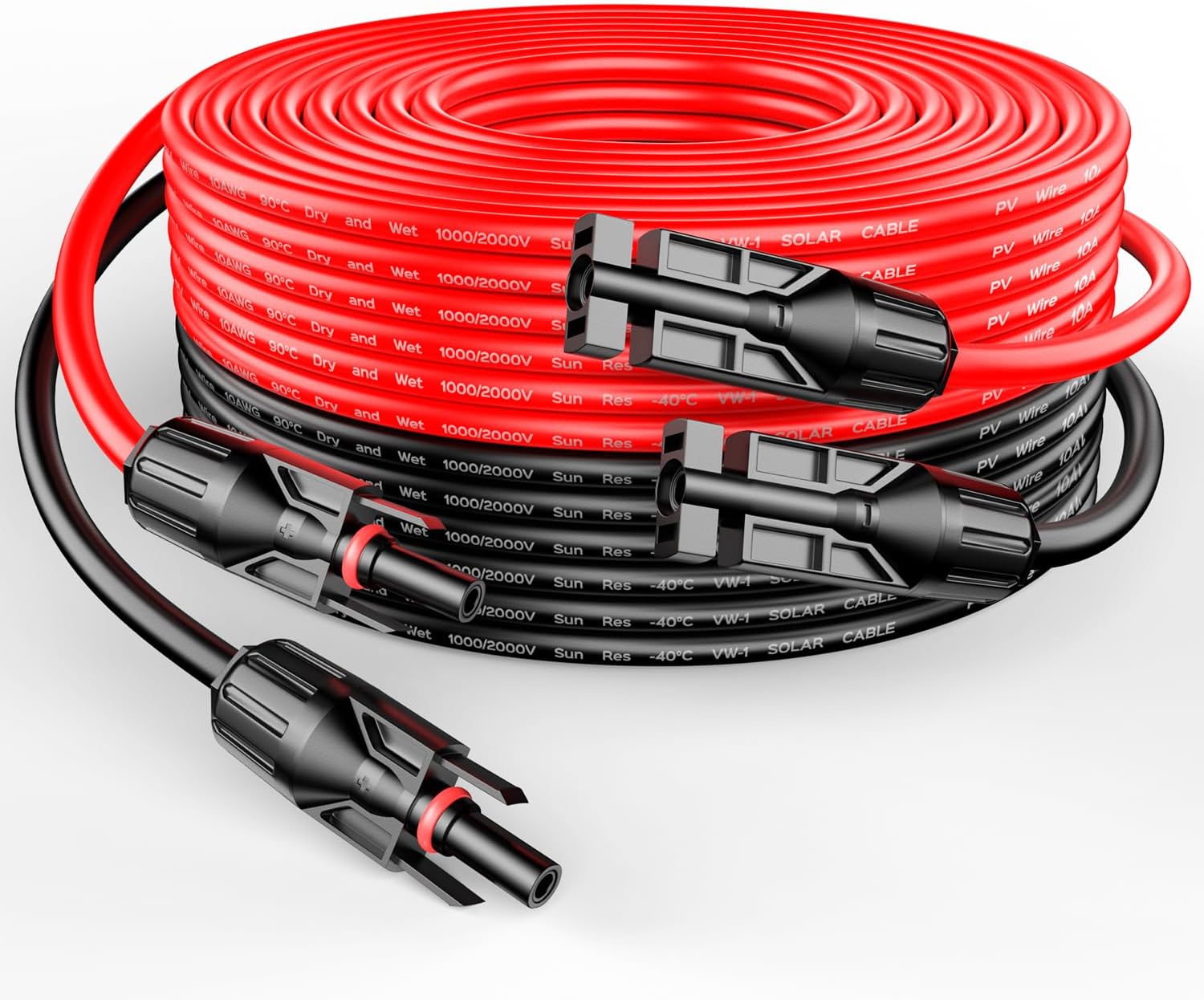 RICH SOLAR 10 Gauge 10AWG One Pair 20 Feet Red + 20 Feet Black Solar Panel Extension Cable Wire with Female and Male Connectors(20FT 10AWG)