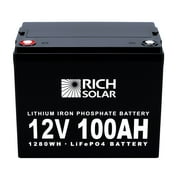 RICH SOLAR 12V 100Ah LiFePO4 بطارية فوسفات الحديد الليثيوم مع 5000 + أوقات الدورات العميقة وحماية BMS للطاقة الشمسية والبحرية و 4 WDs و RVs و Off Grid Solar