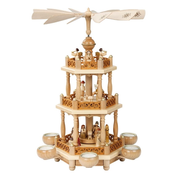 17.5" Richard Glaesser 3-Tier Nativity Scene Christmas Pyramid Candle Holder