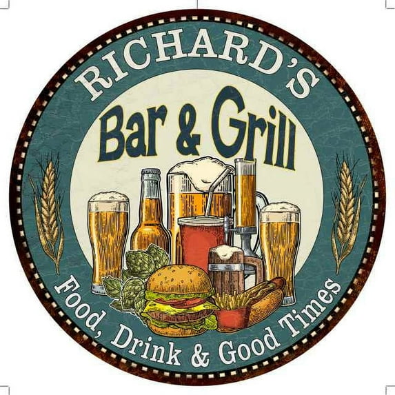 RICHARD'S Bar and Grill 14" Round Metal Sign Kitchen Wall Decor 100140023431