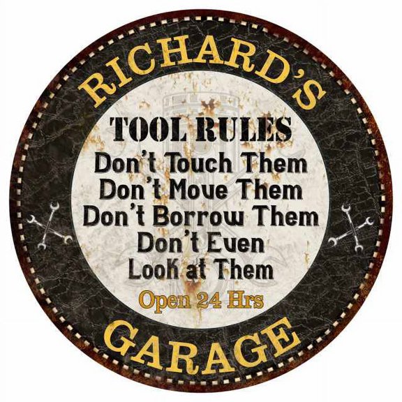 RICHARD'S Garage Rules 14" Round Metal Sign Garage Bar Wall Decor 100140013431