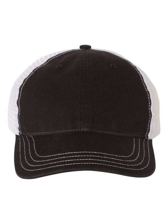 Mens Six-Panel Washed Trucker Black/White