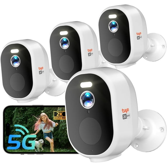 RICHCHO 5G/2.4G Wireless Outdoor Security Camera, 2K Cameras for Home Security Battery Powered with AI Motion Detection & Bird Recognition - Color Night Vision, Alexa Compatible, White 4Pack