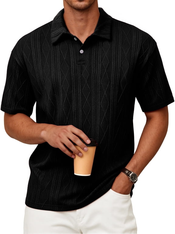 Polo Shirts for Men Textured Knit Golf Shirts Casual Short Sleeve Old Money Tops
