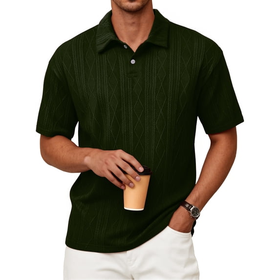 RICHCOIN Polo Shirts for Men Textured Knit Golf Shirts Casual Short Sleeve Old Money Tops