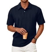 RICHCOIN Polo Shirts for Men Textured Knit Golf Shirts Casual Short Sleeve Old Money Tops