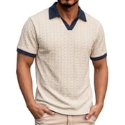 RICHCOIN Polo Shirts for Men V Neck Short Sleeve Golf Shirts Casual Textured Knit Old Money Tops