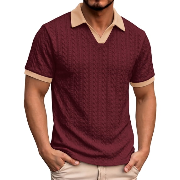 RICHCOIN Polo Shirts for Men V Neck Short Sleeve Golf Shirts Casual Textured Knit Old Money Tops