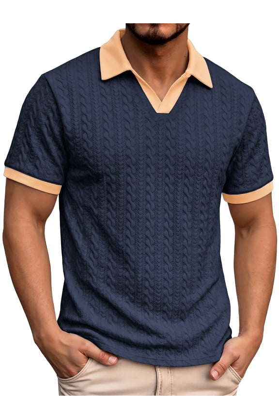 Polo Shirts for Men V Neck Short Sleeve Golf Shirts Casual Textured Knit Old Money Tops