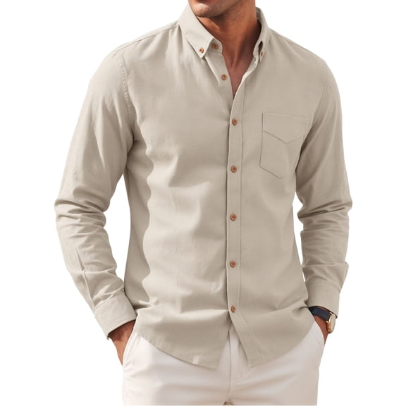 RICHCOIN Long Sleeve Cotton Linen Shirts for Men Button Down Dress Shirts Casual Tops Fall Winter Clothes