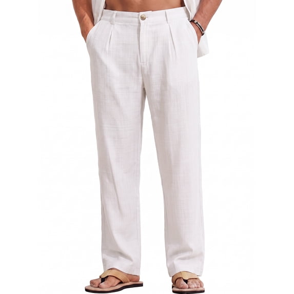 RICHCOIN Men Casual Pants Regular Fit Elastic Waist Lightweight Trousers Pleated Dress Pants For Men Beach with Pocket
