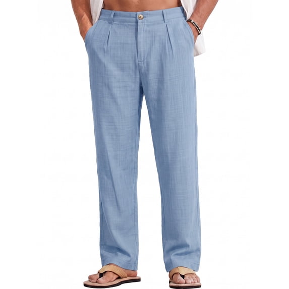 RICHCOIN Men Casual Pants Regular Fit Elastic Waist Lightweight Trousers Pleated Dress Pants For Men Beach with Pocket