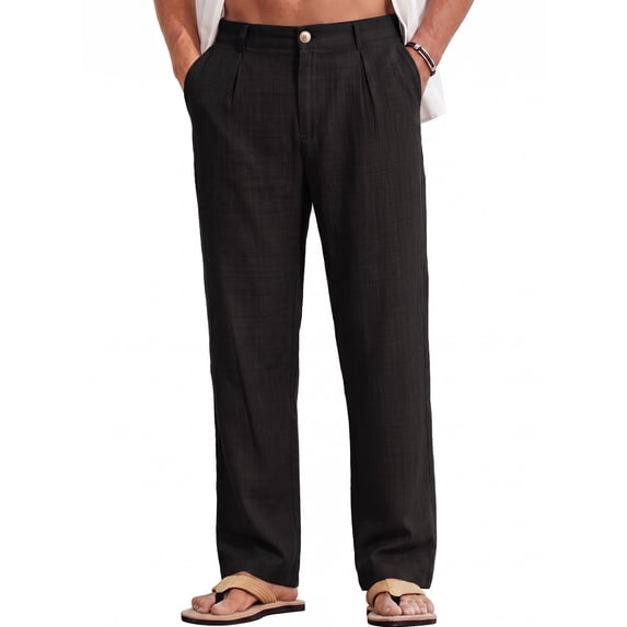 RICHCOIN Men Casual Pants Regular Fit Elastic Waist Lightweight Trousers Pleated Dress Pants For Men Beach with Pocket