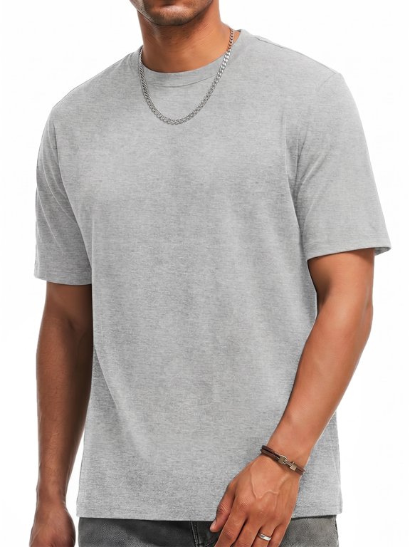 Men Short Sleeve T-shirt Crewneck Summer Tee Shirt Gray Casual Loose Plain Basic Tops L